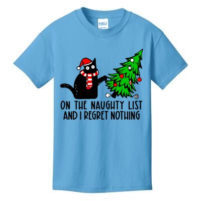 Christmas Tree Cat On The Naughty List And I Regret Nothing Gift Kids T-Shirt