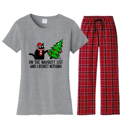 Christmas Tree Cat On The Naughty List And I Regret Nothing Gift Women's Flannel Pajama Set