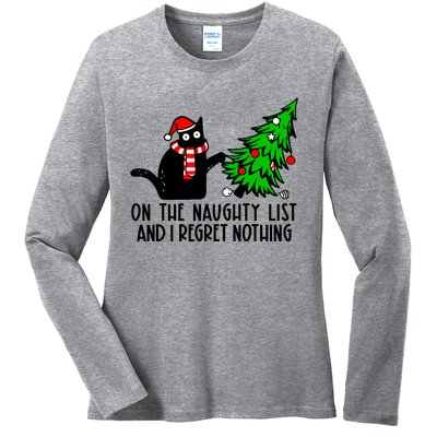 Christmas Tree Cat On The Naughty List And I Regret Nothing Gift Ladies Long Sleeve Shirt