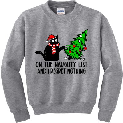 Christmas Tree Cat On The Naughty List And I Regret Nothing Gift Kids Sweatshirt