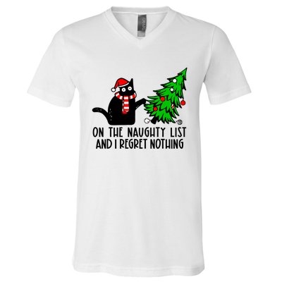 Christmas Tree Cat On The Naughty List And I Regret Nothing Gift V-Neck T-Shirt