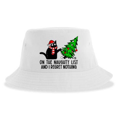 Christmas Tree Cat On The Naughty List And I Regret Nothing Gift Sustainable Bucket Hat