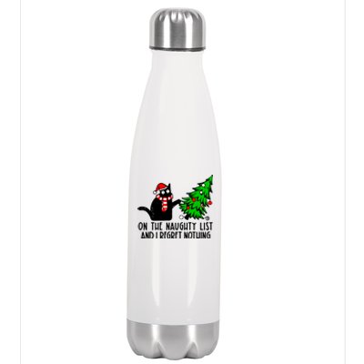 Christmas Tree Cat On The Naughty List And I Regret Nothing Gift Stainless Steel Insulated Water Bottle