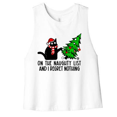 Christmas Tree Cat On The Naughty List And I Regret Nothing Gift Women's Racerback Cropped Tank