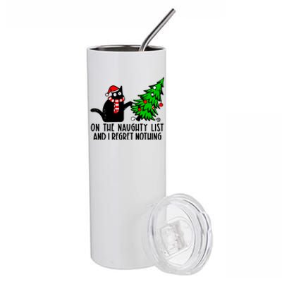 Christmas Tree Cat On The Naughty List And I Regret Nothing Gift Stainless Steel Tumbler