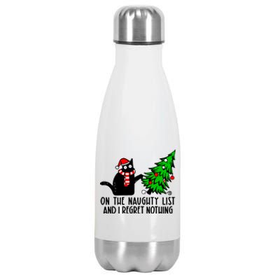 Christmas Tree Cat On The Naughty List And I Regret Nothing Gift Stainless Steel Insulated Water Bottle