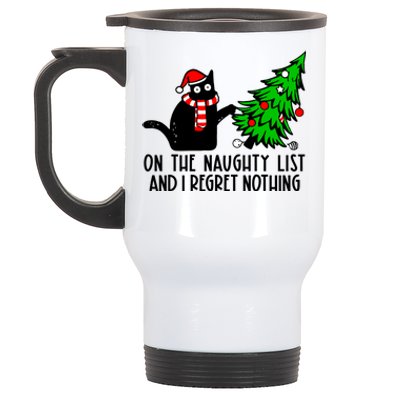 Christmas Tree Cat On The Naughty List And I Regret Nothing Gift Stainless Steel Travel Mug