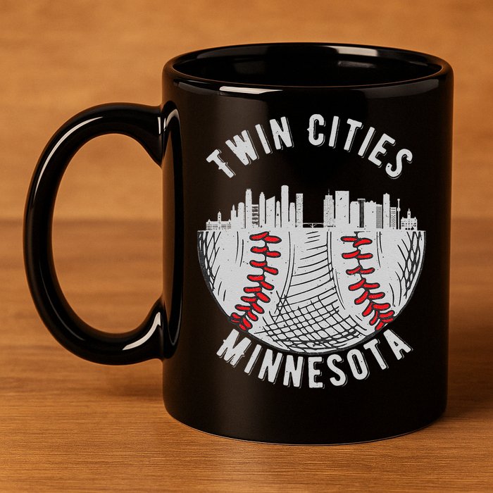 Cool Twin Cities Minnesota MN Baseball Skyline 11oz C Handle Ceramic Mug