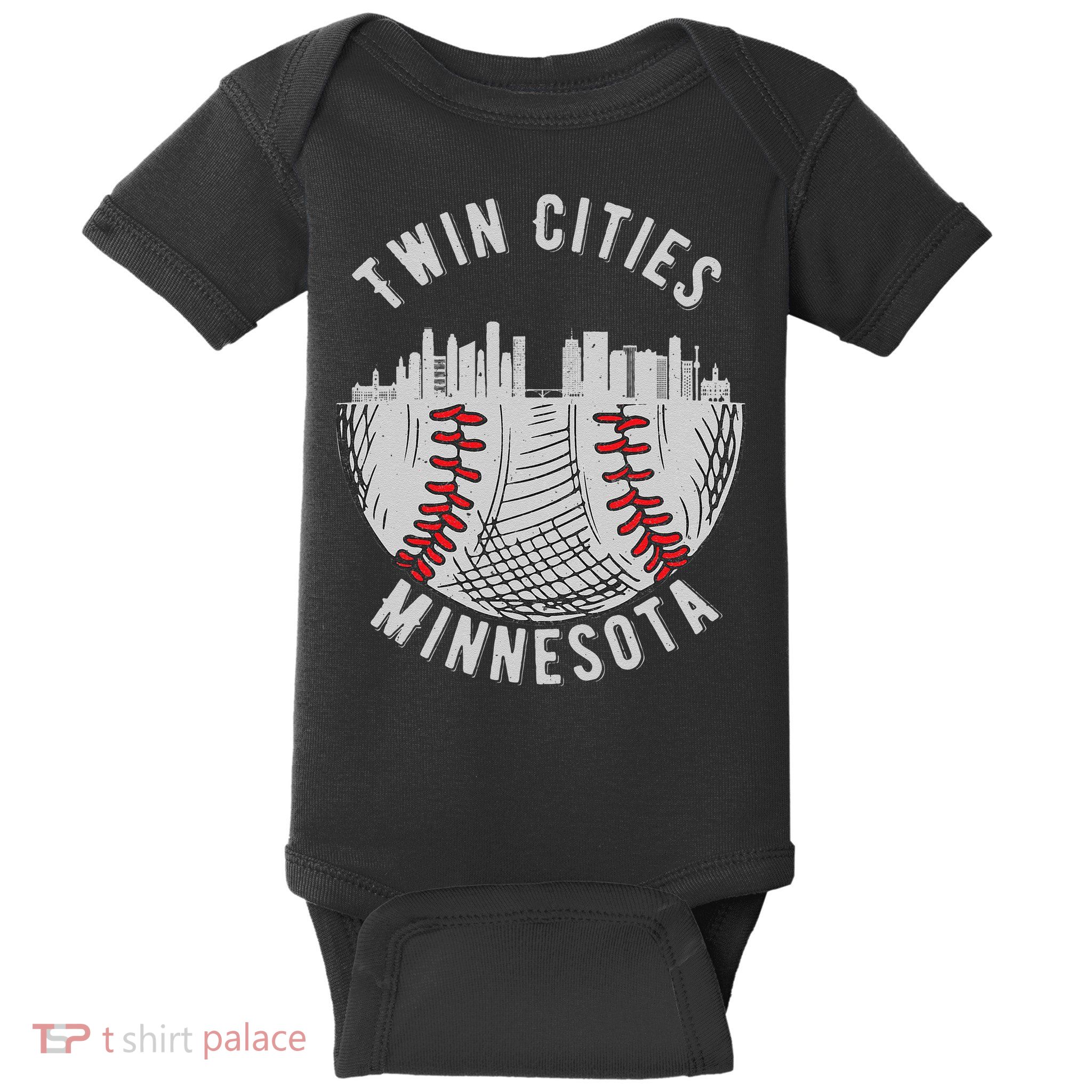 Cool Twin Cities Minnesota MN Baseball Skyline Baby Bodysuit