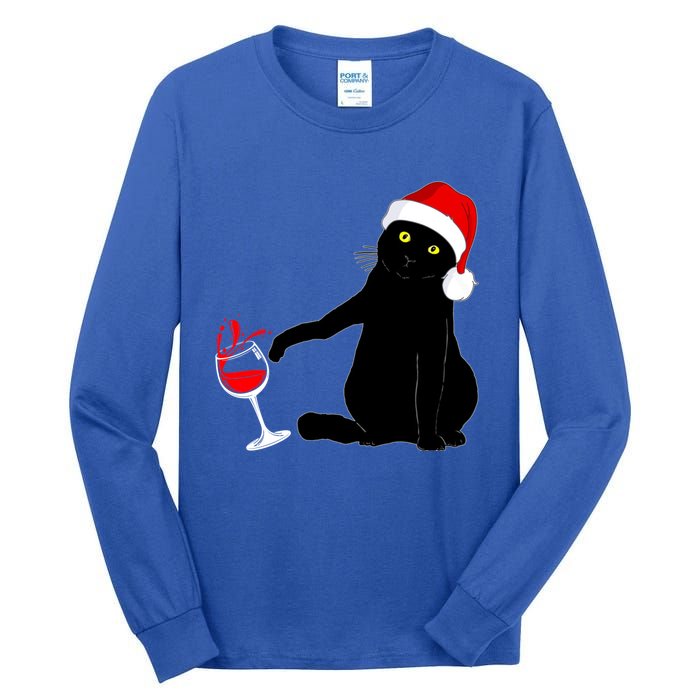 Cat Themed Christmas Sweater Wine Lovers Gift Tall Long Sleeve T-Shirt