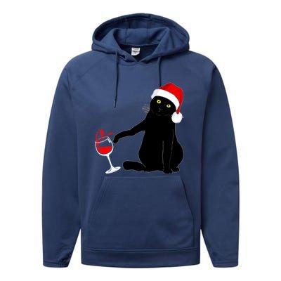 Cat Themed Christmas Sweater Wine Lovers Gift Performance Fleece Hoodie