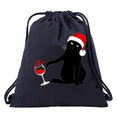 Cat Themed Christmas Sweater Wine Lovers Gift Drawstring Bag