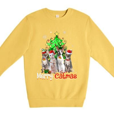 Christmas Tree Cornish Rex Cat Merry Catmas Xmas Cat Funny Gift Premium Crewneck Sweatshirt