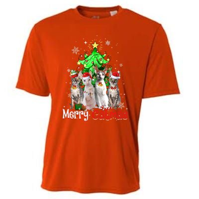 Christmas Tree Cornish Rex Cat Merry Catmas Xmas Cat Funny Gift Cooling Performance Crew T-Shirt