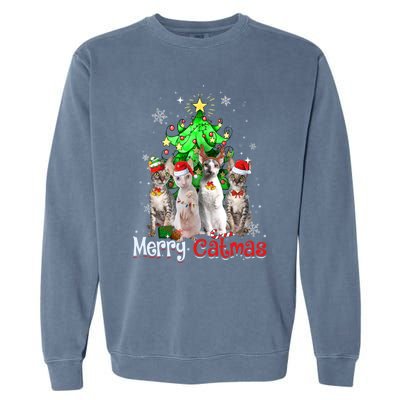 Christmas Tree Cornish Rex Cat Merry Catmas Xmas Cat Funny Gift Garment-Dyed Sweatshirt