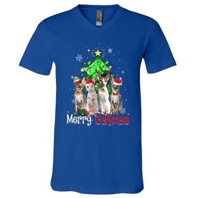 Christmas Tree Cornish Rex Cat Merry Catmas Xmas Cat Funny Gift V-Neck T-Shirt