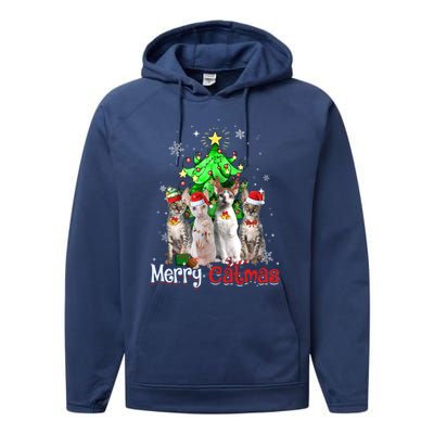 Christmas Tree Cornish Rex Cat Merry Catmas Xmas Cat Funny Gift Performance Fleece Hoodie