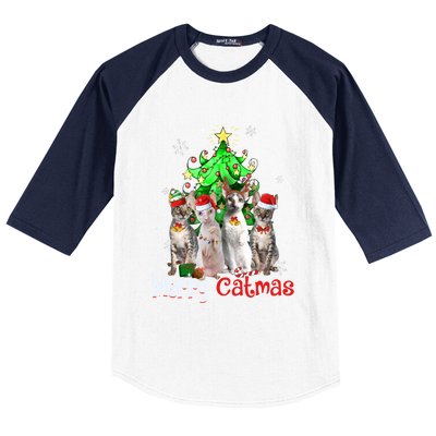 Christmas Tree Cornish Rex Cat Merry Catmas Xmas Cat Funny Gift Baseball Sleeve Shirt