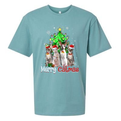 Christmas Tree Cornish Rex Cat Merry Catmas Xmas Cat Funny Gift Sueded Cloud Jersey T-Shirt