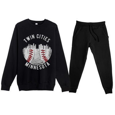 Cool Twin Cities Minnesota MN Baseball Skyline Premium Crewneck Sweatsuit Set