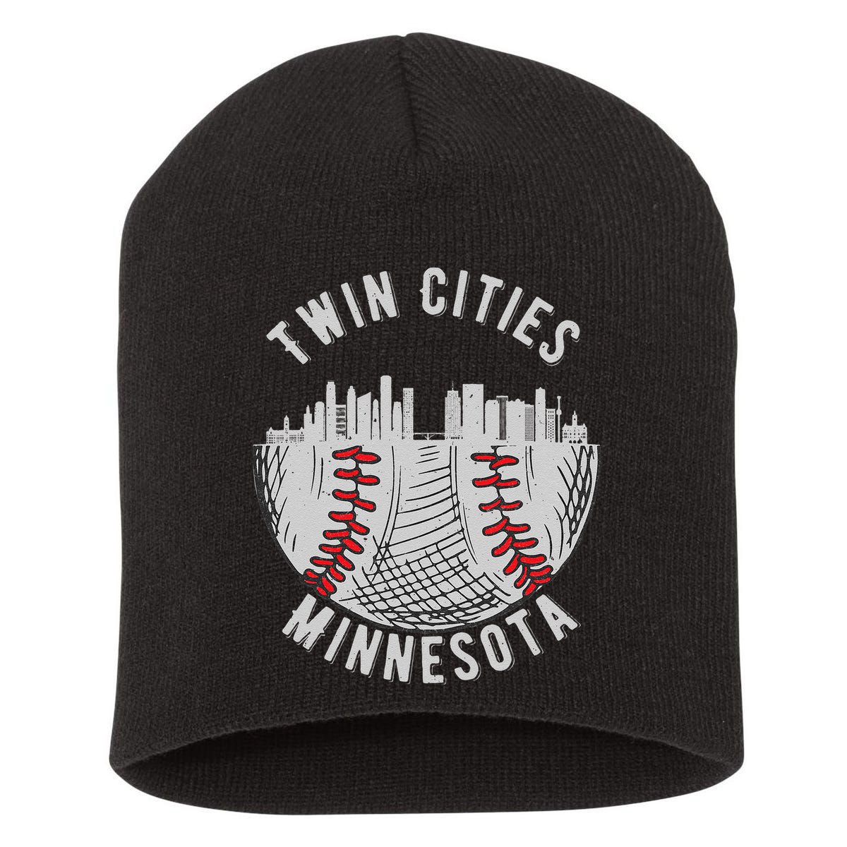 Cool Twin Cities Minnesota MN Baseball Skyline Short Acrylic Beanie