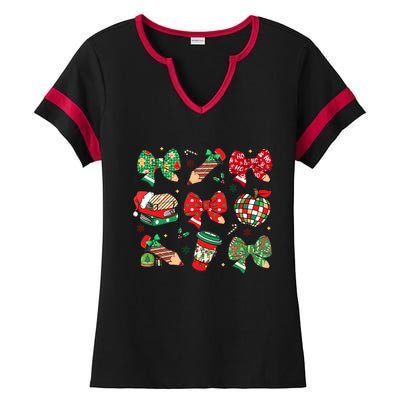 Cute Teacher Christmas Coquette Ladies Halftime Notch Neck Tee