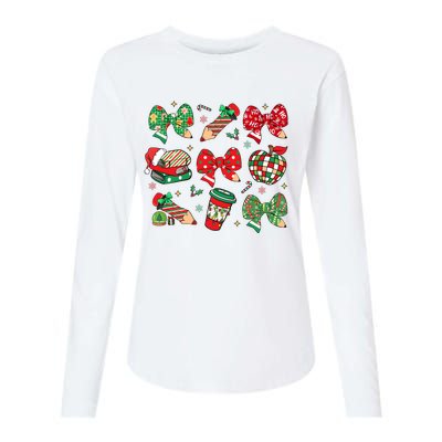 Cute Teacher Christmas Coquette Womens Cotton Relaxed Long Sleeve T-Shirt