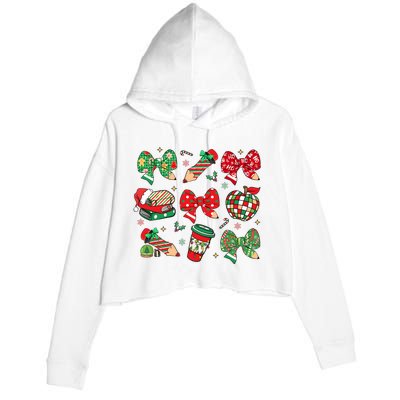 Cute Teacher Christmas Coquette Crop Fleece Hoodie