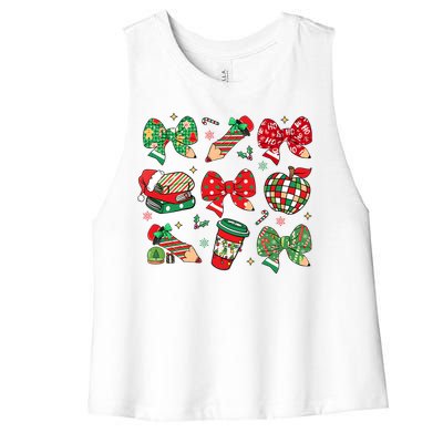 Cute Teacher Christmas Coquette Women's Racerback Cropped Tank