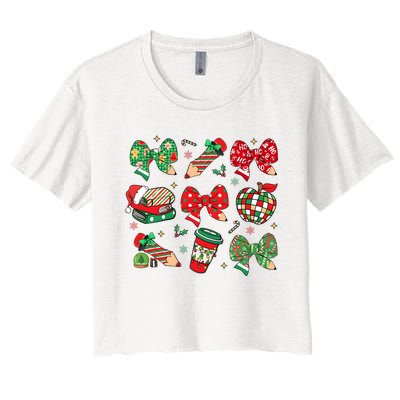 Cute Teacher Christmas Coquette Women's Crop Top Tee