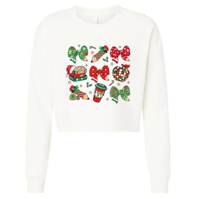 Cute Teacher Christmas Coquette Cropped Pullover Crew