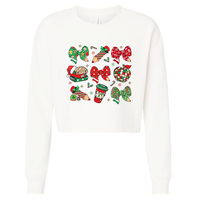 Cute Teacher Christmas Coquette Cropped Pullover Crew