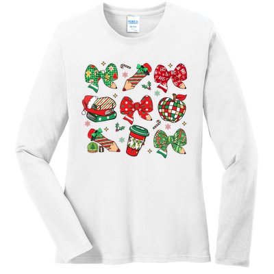 Cute Teacher Christmas Coquette Ladies Long Sleeve Shirt