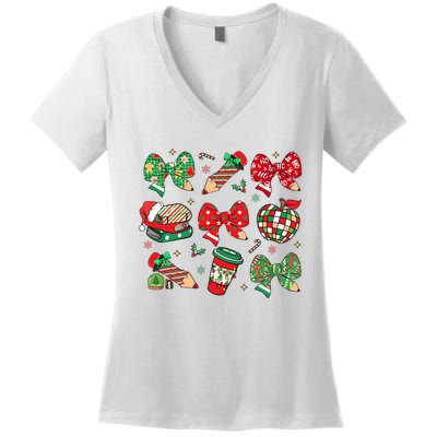 Cute Teacher Christmas Coquette Women's V-Neck T-Shirt