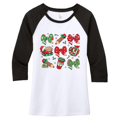 Cute Teacher Christmas Coquette Women's Tri-Blend 3/4-Sleeve Raglan Shirt