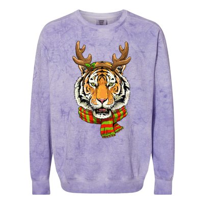 Christmas Tiger Cat Santa Clause Reindeer Xmas Tiger Lover Colorblast Crewneck Sweatshirt