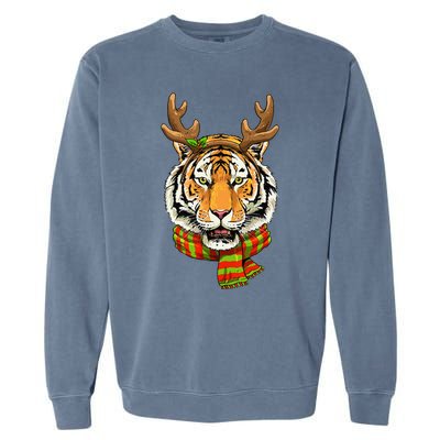 Christmas Tiger Cat Santa Clause Reindeer Xmas Tiger Lover Garment-Dyed Sweatshirt