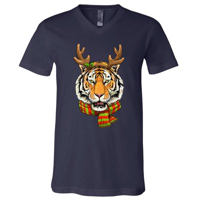 Christmas Tiger Cat Santa Clause Reindeer Xmas Tiger Lover V-Neck T-Shirt