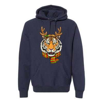 Christmas Tiger Cat Santa Clause Reindeer Xmas Tiger Lover Premium Hoodie