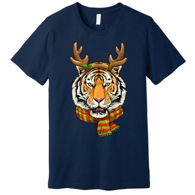 Christmas Tiger Cat Santa Clause Reindeer Xmas Tiger Lover Premium T-Shirt