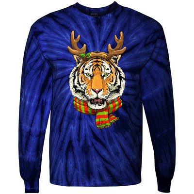 Christmas Tiger Cat Santa Clause Reindeer Xmas Tiger Lover Tie-Dye Long Sleeve Shirt