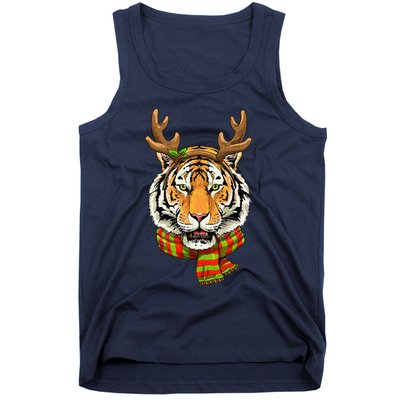 Christmas Tiger Cat Santa Clause Reindeer Xmas Tiger Lover Tank Top