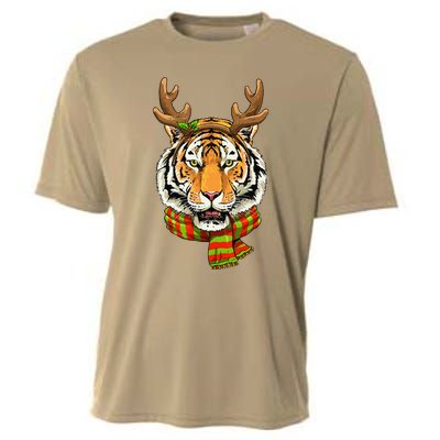 Christmas Tiger Cat Santa Clause Reindeer Xmas Tiger Lover Cooling Performance Crew T-Shirt