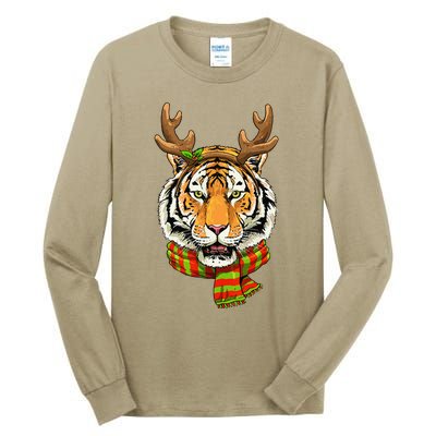 Christmas Tiger Cat Santa Clause Reindeer Xmas Tiger Lover Tall Long Sleeve T-Shirt