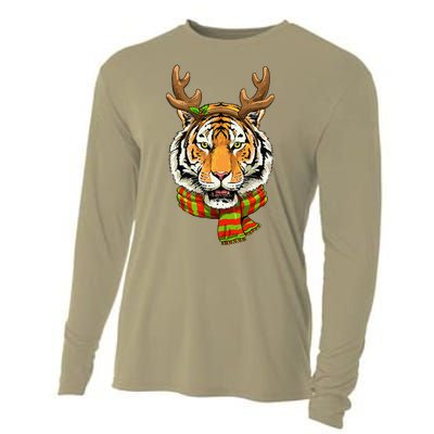 Christmas Tiger Cat Santa Clause Reindeer Xmas Tiger Lover Cooling Performance Long Sleeve Crew