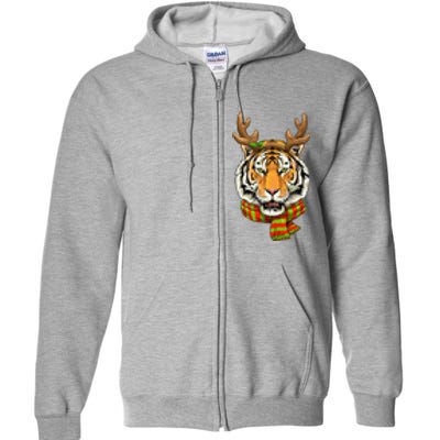 Christmas Tiger Cat Santa Clause Reindeer Xmas Tiger Lover Full Zip Hoodie