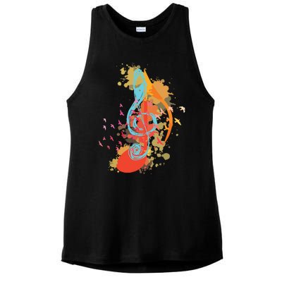 Colorful Treble Clef Music Theory Musician Teacher Birds Ladies PosiCharge Tri-Blend Wicking Tank