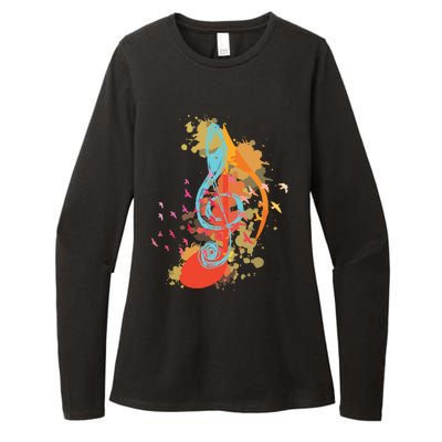 Colorful Treble Clef Music Theory Musician Teacher Birds Womens CVC Long Sleeve Shirt