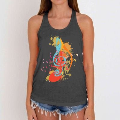 Colorful Treble Clef Music Theory Musician Teacher Birds Women's Knotted Racerback Tank