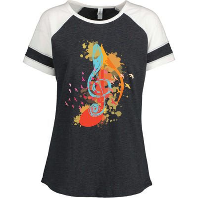 Colorful Treble Clef Music Theory Musician Teacher Birds Enza Ladies Jersey Colorblock Tee